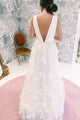 A-Line V-Neck Backless Floor-Length Wedding Dress with Appliques OHD251