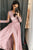 A-Line V-Neck Long Sleeves Sweep Train Pink Prom Dress with Appliques Split Z18