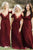 A-Line Spaghetti Straps Floor-Length Dark Red Chiffon Bridesmaid Dress with Lace OHS009 | Cathyprom