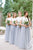 A-Line Crew Short Sleeves Floor-Length Grey Bridesmaid Dress with Lace OHS049 | Cathyprom