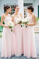 Cheap A Line Sweetheart Floor Length Sleeveless Long Chiffon Bridesmaid Dresses with Ruffles OHS116 | Cathyprom
