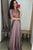 A-Line V-Neck Half Sleeves Floor-Length Purple Satin Prom Dress with Lace LPD99 | Cathyprom