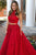 Two Piece High Neck Sweep Train Red Tulle Prom Dress with Appliques Beading Q9
