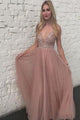 Sparkly V Neck Backless Sleeveless Tulle Beaded Prom Dress OHC147 | Cathyprom