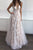 A-Line Deep V-Neck Champagne Tulle Backless Prom Dress with Lace P54