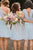 A-Line V-Neck Knee-Length Light Blue Bridesmaid Dress with Lace Pleats OHS015 | Cathyprom