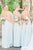 Popular A Line Round Neck Long Chiffon Light Blue Bridesmaid Dress with Ruched OHS149