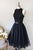 High Neck Sleeveless Knee-Length Black Homecoming Dresses OHM064 | Cathyprom
