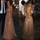 A Line Spaghetti Straps Backless V Neck Long Prom Dress, Evening Dresses YZ211012