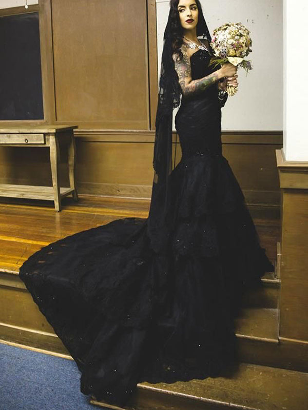 black wedding dresses mermaid style Strapless Trumpet/Mermaid Dress Unique Lace Appliques Br – cathyprom This sleeveless V Vanity Mirrors Black Formal Dresses & Color:Silver