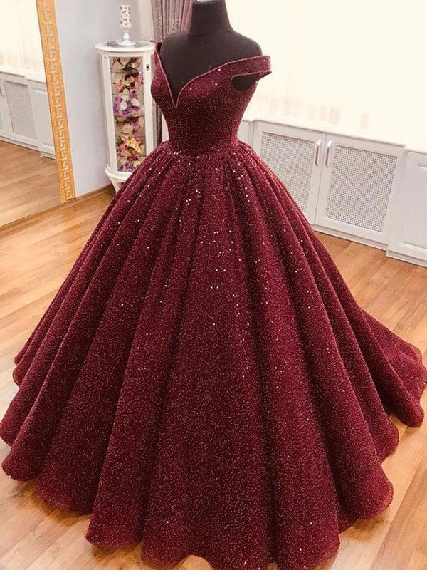 long sleeve maroon prom dress Ball Gown Cap Sexy V Neck Burgundy Sparkly Prom – cathyprom With a sweeping train Size:Medium (10-12) Bachelorette Party Dress Ideas 3 to 6 Weeks