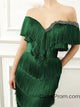 Unique Emerald Green Tassel Arabic Prom Dress Mermaid Off the Shoulder Crystal Beaded Long Prom/Evening Dress HSC2216|CathyProm