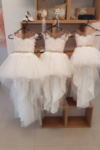 Lovely Cap Sleeve Pearls Appliques High Low Flower Girl Dresses OHR007 | Cathyprom