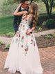 Gorgeous Lace Prom Dresses A-line Floral Gowns With Sweep Train CP120