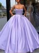Purple Ball Gown Spaghetti Straps Satin Sweet 16 Dress With Pocket, Quinceanera Dress CP617