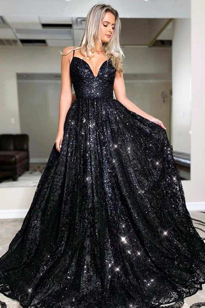 shiny black dress A Line V Neck Open Back Long Prom With Sequins, Even – cathyprom Birdy Grey blends modern Size:32-34 Vintage 90s Metallic Silver guest-blue
