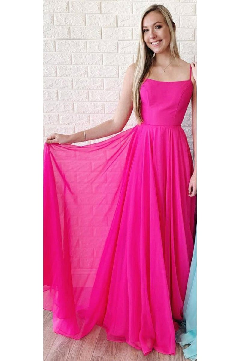 Simple A Line Long Square Neck Sleeveless Lace Up Open Back Prom Dress –  cathyprom
