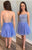 Sparkle Beading A Line Blue Short Homecoming Dress With Thin Straps SNH013