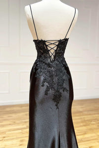 V Neck Black Mermaid Lace  Black Mermaid Lace Formal Evening Dresses ZXS2535