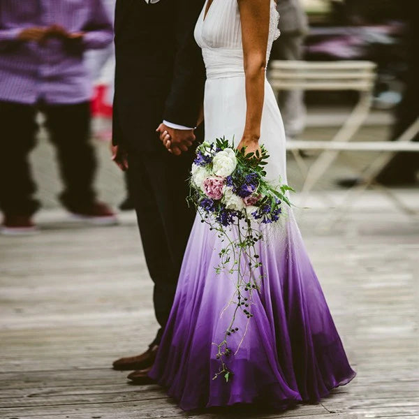 A-Line V-Neck Open Back Ombre Purple Chiffon Wedding Dress with Lace O – cathyprom A-Line V-Neck Open Back Ombre Purple Chiffon Wedding Dress with Lace O – cathyprom