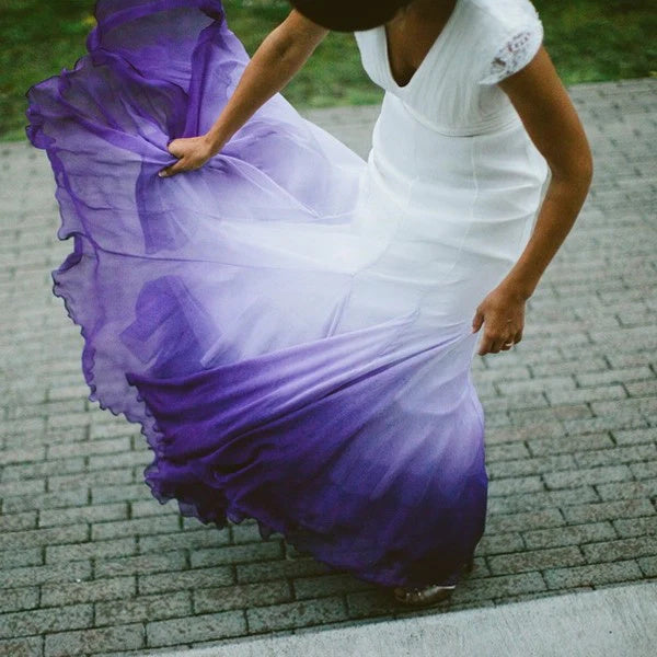 A-Line V-Neck Open Back Ombre Purple Chiffon Wedding Dress with Lace O cathyprom A-Line V-Neck Open Back Ombre Purple Chiffon Wedding Dress with Lace O cathyprom