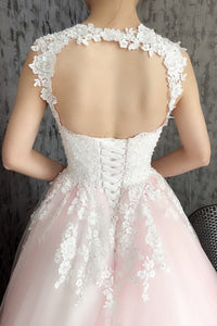 A-Line Scoop Open Back Sweep Train Ombre Wedding Dress with Appliques OHD010 | Cathyprom