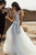 A-Line Deep V-Neck Sweep Train Wedding Dress with Appliques Split OHD024 | Cathyprom