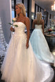 A-Line Strapless Sweep Train White Wedding Dress with Appliques OHD053 | Cathyprom