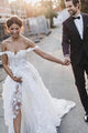 Sleeveless A-Line Off-the-Shoulder Sweep Train Wedding Dress with Appliques OHD056 | Cathyprom
