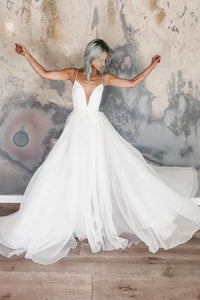 A-Line Spaghetti Straps Floor-Length Chiffon Beach Wedding Dress OHD059 | Cathyprom