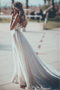 A-Line Sweetheart Sweep Train Wedding Dress with Appliques OHD065 | Cathyprom 