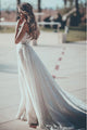 A-Line Sweetheart Sweep Train Wedding Dress with Appliques OHD065 | Cathyprom 