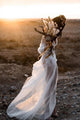 A-Line V-Neck Long Sleeves Floor-Length Wedding Dress with Appliques OHD067 | Cathyprom