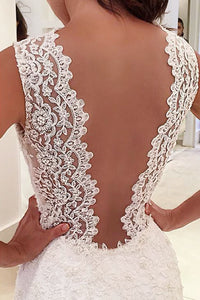 Mermaid V-Neck Court Train Backless White Chiffon Bohemian Wedding Dress Lace OHD223