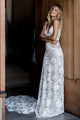 Romantic A-Line Spaghetti Straps Court Train Ivory Backless Lace Bohemian Wedding Dress OHD224