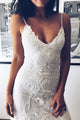 Romantic A-Line Spaghetti Straps Court Train Ivory Backless Lace Bohemian Wedding Dress OHD224
