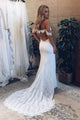 Mermaid Off-the-Shoulder Open Back White Lace Wedding Dress with Split OHD068 | Cathyprom