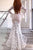 Sexy Mermaid Deep V-Neck Sweep Train Long Bell Sleeves White Split Lace Wedding Dress OHD228