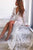 Sexy Mermaid Deep V-Neck Sweep Train Long Bell Sleeves White Split Lace Wedding Dress OHD228