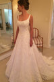 A-Line Scoop Sweep Train White Tulle Sleeveless Wedding Dress with Appliques Bohemian Wedding Gown Bridal Gown OHD229