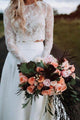 Two Piece Round Neck Long Sleeves Beach Wedding Dress With Lace OHD027 | Cathyprom
