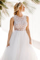 A-Line Crew Floor-Length White Wedding Dress with Appliques OHD078 | Cathyprom
