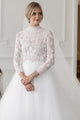 A-Line High Neck Long Sleeves Sweep Train Detachable Tulle Wedding Dress OHD113 | Cathyprom