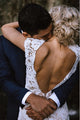 Mermaid V-Neck Cap Sleeves Backless Sweep Train Lace Wedding Dress Bohemian Wedding Dress OHD239