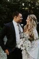 Mermaid V-Neck Bell Long Sleeves Backless Sweep Train Lace Wedding Dress OHD236