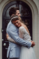 A-Line V-Neck Long Sleeves Sweep Train Appliqued Backless Bohemian Wedding Dress OHD245