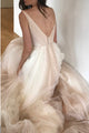 A-Line V-Neck Backless Sleeveless Sweep Train Tulle Wedding Dress with Pockets OHD115 | Cathyprom