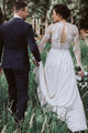 Romantic A-Line Jewel Open Back Long Sleeves Floor-Length Appliqued Beach Wedding Dress OHD268