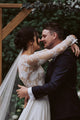 Romantic A-Line Jewel Open Back Long Sleeves Floor-Length Appliqued Beach Wedding Dress OHD268