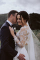 Romantic A-Line Jewel Open Back Long Sleeves Floor-Length Appliqued Beach Wedding Dress OHD268